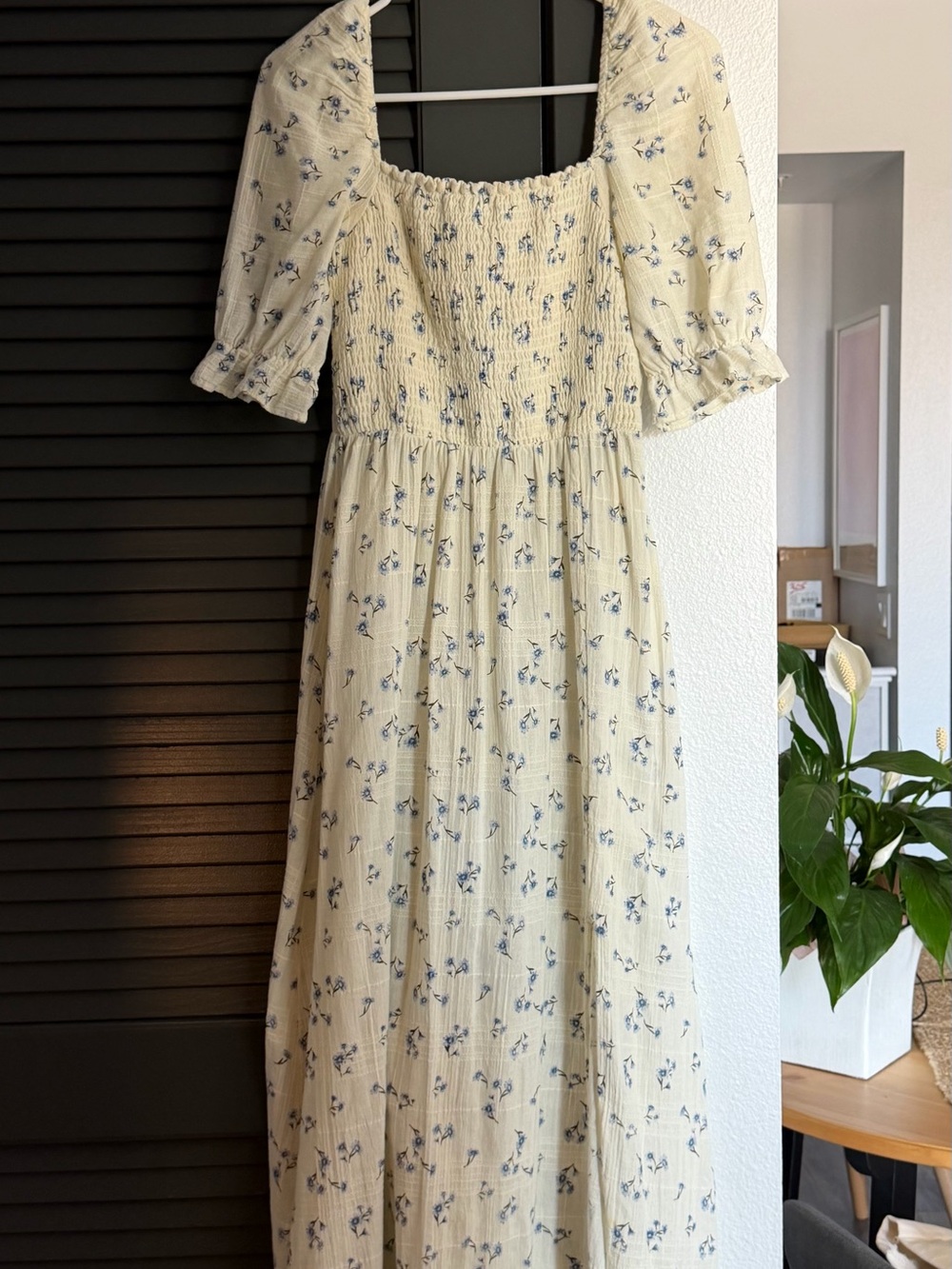 New Look Cream Dress with Blue Floral Print
